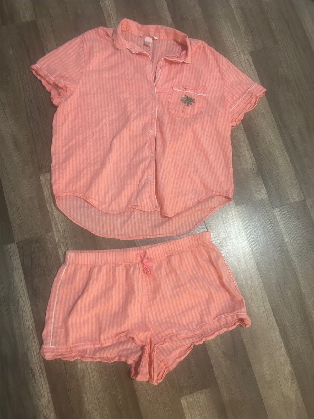 Victoria's Secret Women’s Pajama Set 100% Cotton Pink Short Sleeve Shorts Medium